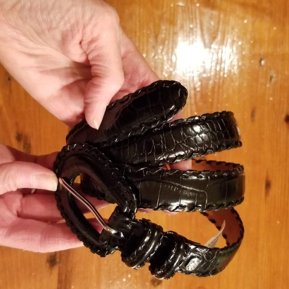 Black Leather Braided Belt 47 inches-Ralph Lauren